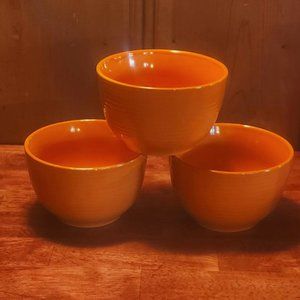 Set of THREE Royal Norfolk "Pumpkin Orange" Ribbed Ceramic Soup / Cereal Bowls